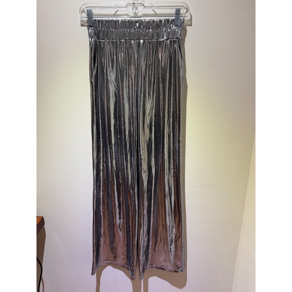 Sincerely Jules Metallic Silver Wide Leg Pants Elastic Waist Small NWT